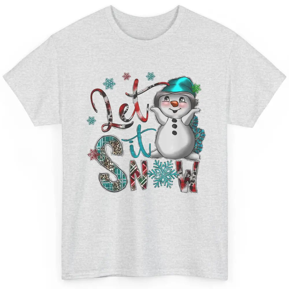 Leopard Snow Man Let It Snow Snowflakes Western Christmas Classic Unisex T-Shirt