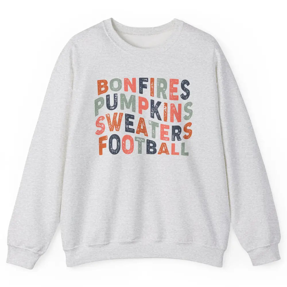 Retro Fall Bonfires Pumpkins Swaeaters Football Thanksgiving Unisex Crewneck Sweatshirt