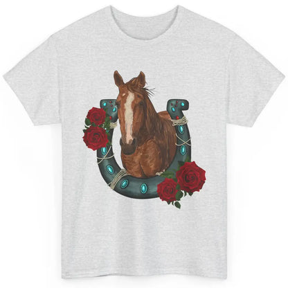 Western Country Texas Cowgirl Floral Horseshoe Horse Riding Classic Unisex T-Shirt