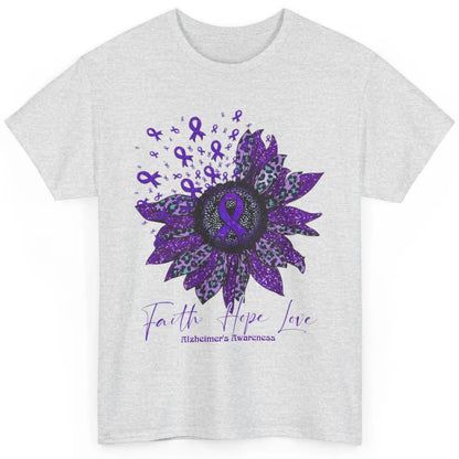 Faith Hope Love Purple Sunflower Alzheimer Brain Awareness Classic Unisex T-Shirt