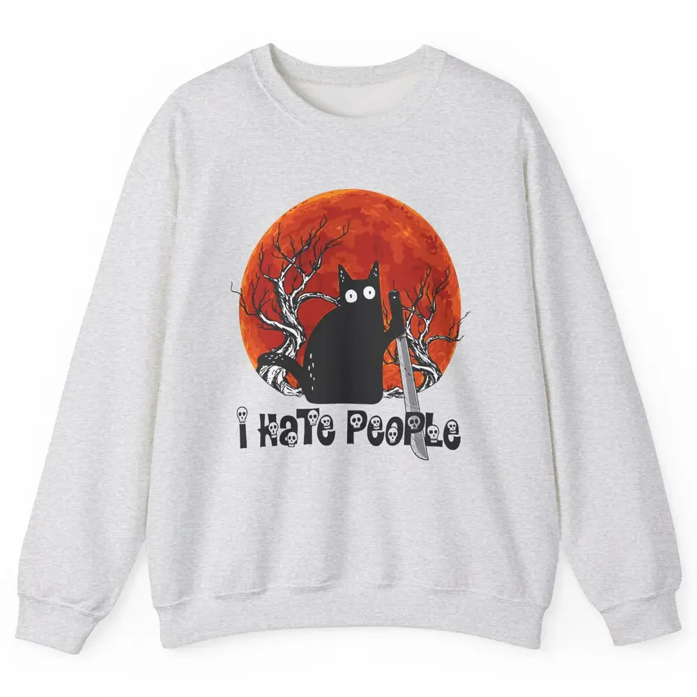 Black Cat Murderer I Hate People Pumpkin Halloween Costume Unisex Crewneck Sweatshirt