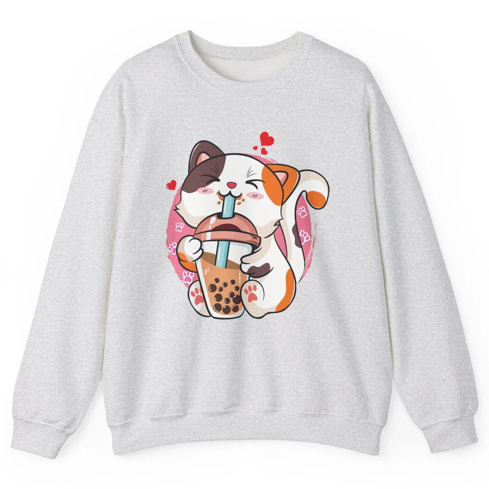 Boba Tea Cat Kawaii Cat Drink Milk Tea Kawaii Boba Cat Lover Unisex Crewneck Sweatshirt