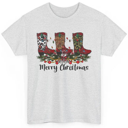 Christmas Cowboy Boots Santa Boots Leopard Western Christmas Classic Unisex T-Shirt