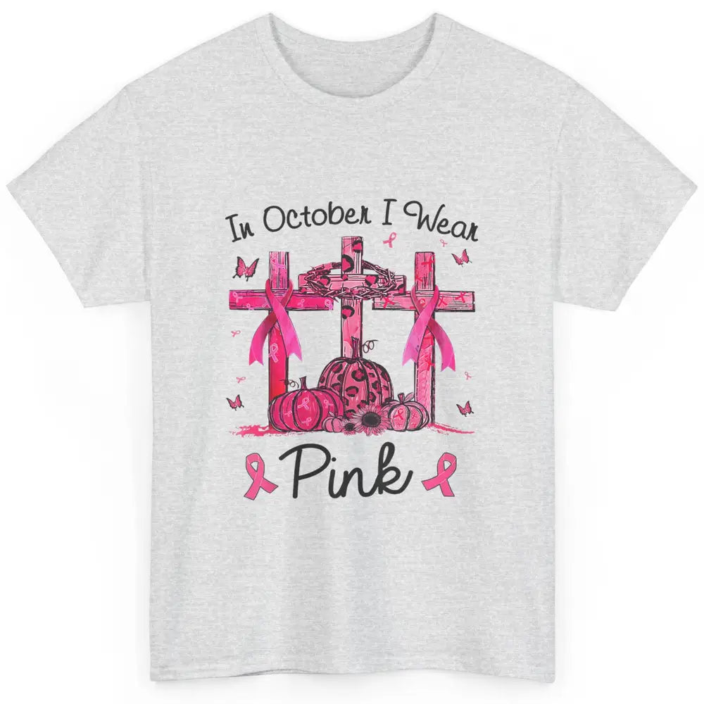 Cross Pumpkin Christian Pink Ribbon Breast Cancer Awareness Classic Unisex T-Shirt