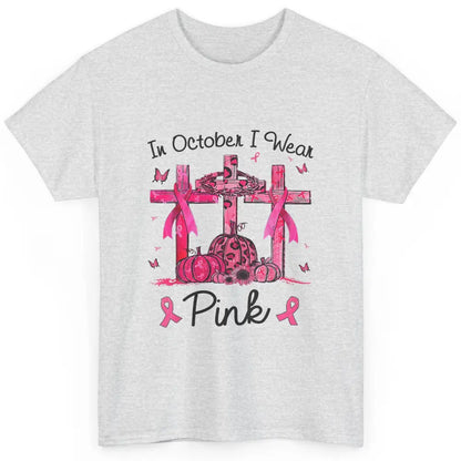 Cross Pumpkin Christian Pink Ribbon Breast Cancer Awareness Classic Unisex T-Shirt