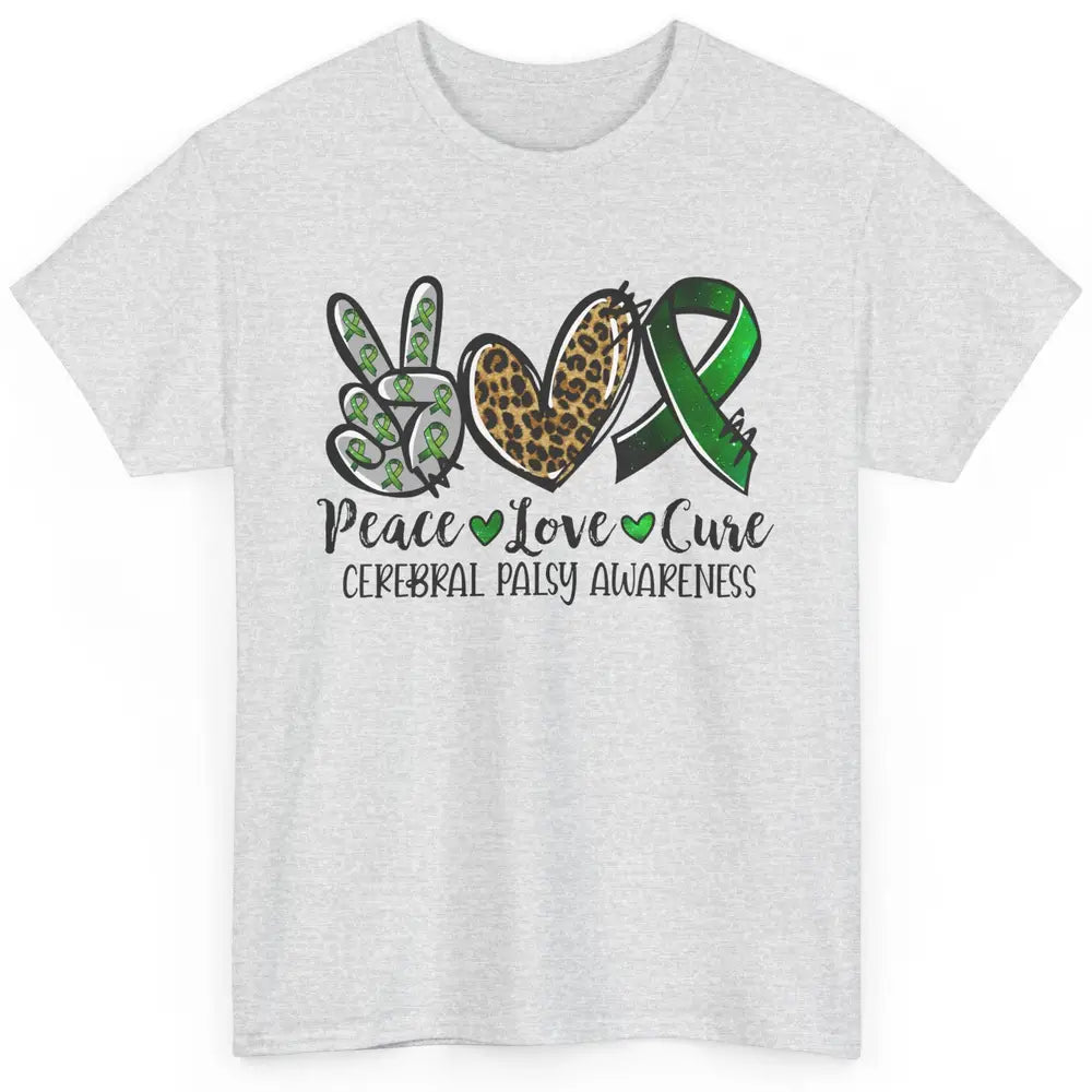 Cerebral Palsy Awareness Heart Green Ribbon Peace Love Cure Classic Unisex T-Shirt