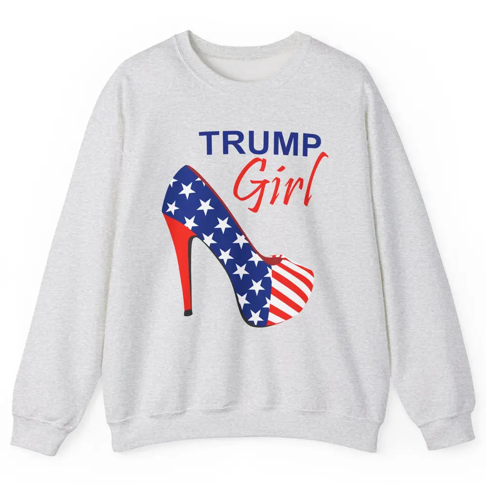 Trump Girl American Flag High Heels Republican Trump Support Unisex Crewneck Sweatshirt