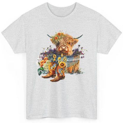 Floral Baby Highland Cow Cowboy Boots Western Farm Animals Classic Unisex T-Shirt