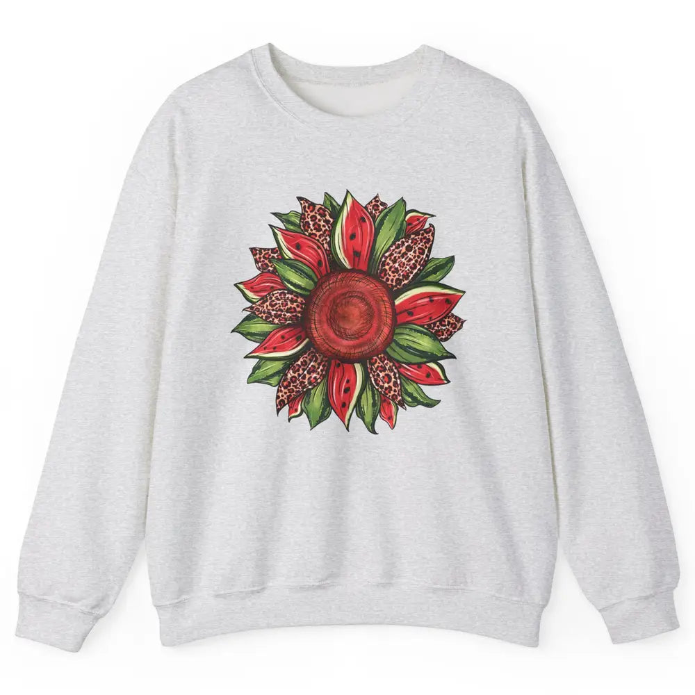 Watermelon Leopard Sunflower Summer Peace Love Watermelon Unisex Crewneck Sweatshirt