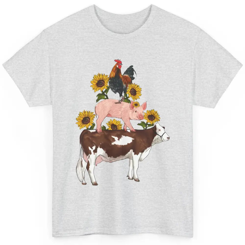 Sunflower Western Farm Life Animals Vegan Cow Pig Rooster Classic Unisex T-Shirt