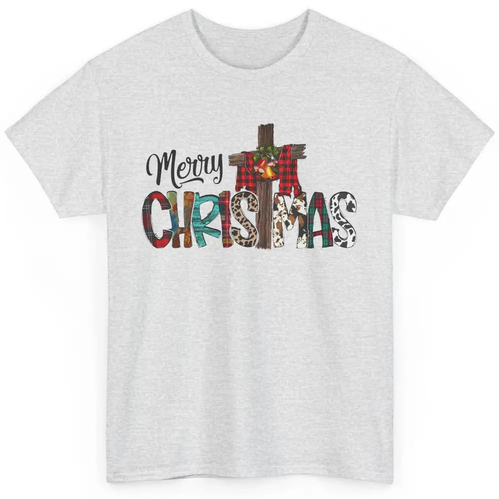 Leopard Jesus Cross Merry Christmas Christian Western Xmas Classic Unisex T-Shirt