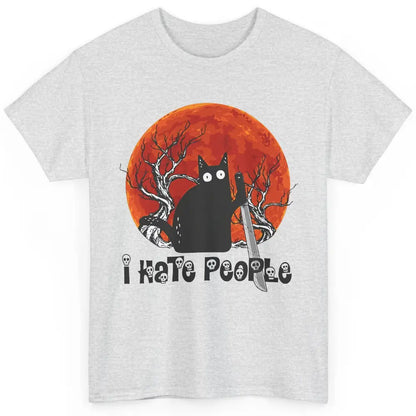 Black Cat Murderer I Hate People Pumpkin Halloween Costume Classic Unisex T-Shirt