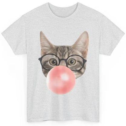 Funny Cat Blow Giant Bubble Gum Pink Glasses Sarcastic Pun Classic Unisex T-Shirt