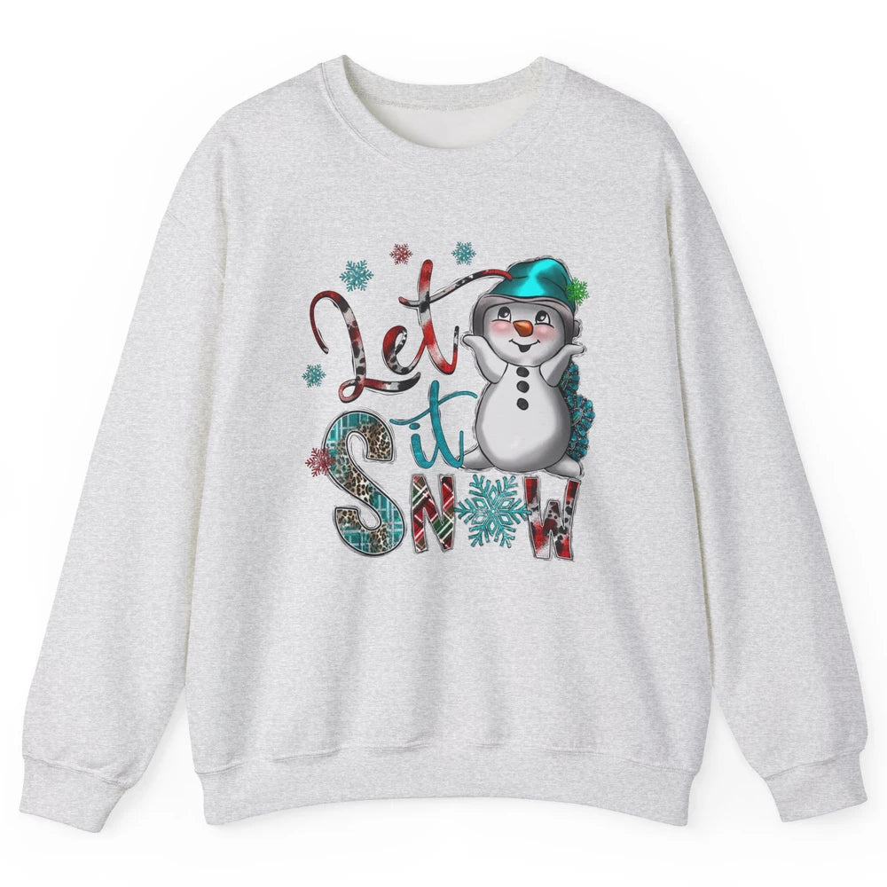 Leopard Snow Man Let It Snow Snowflakes Western Christmas Unisex Crewneck Sweatshirt