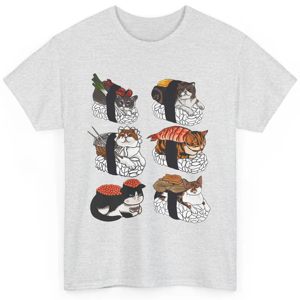 Funny Cat Sushi Roll Cute Japanese Kawaii Kitten Lovers Gift Classic Unisex T-Shirt