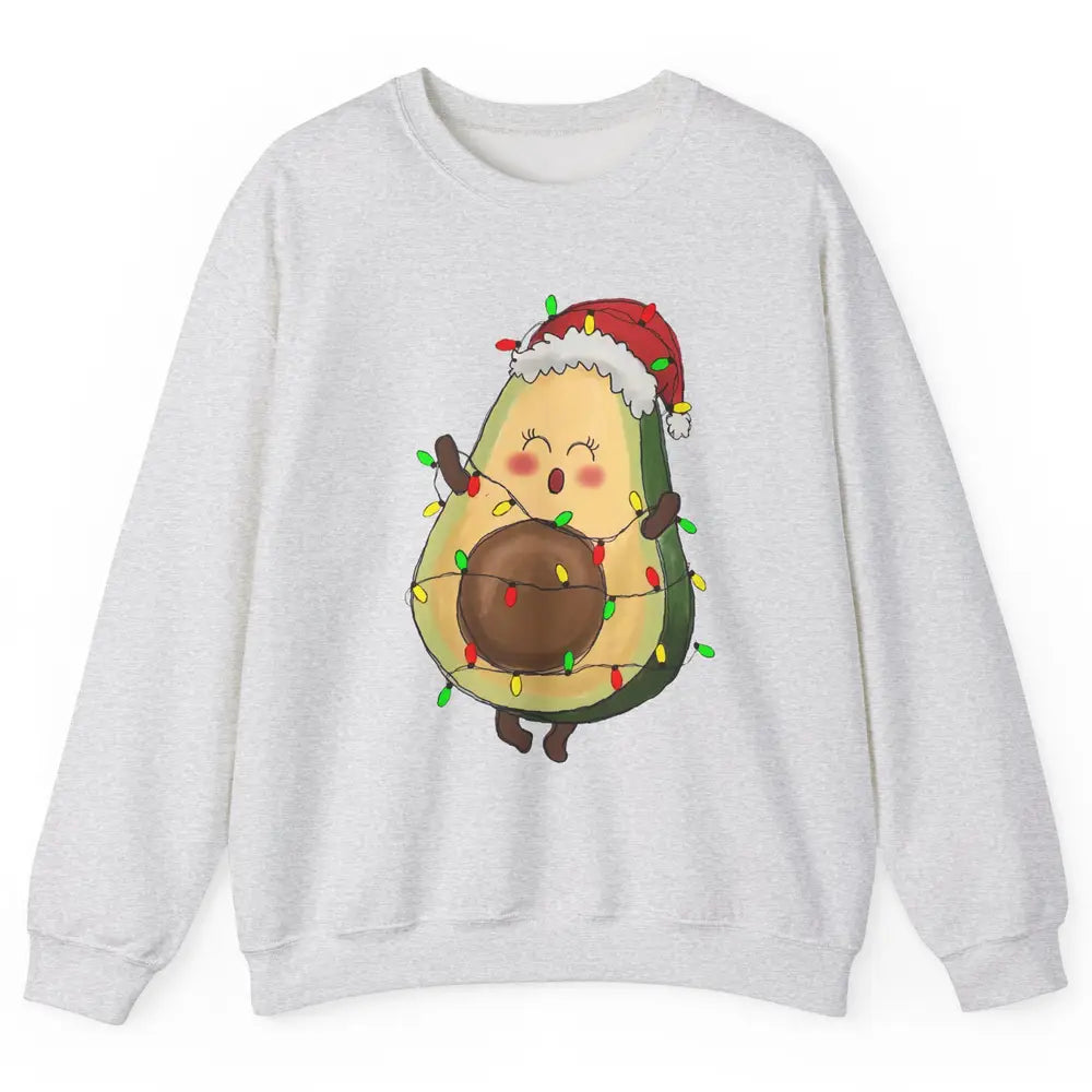 Avocado Santa Cute Avocado Christmas Lights Xmas Vegan Gift Unisex Crewneck Sweatshirt