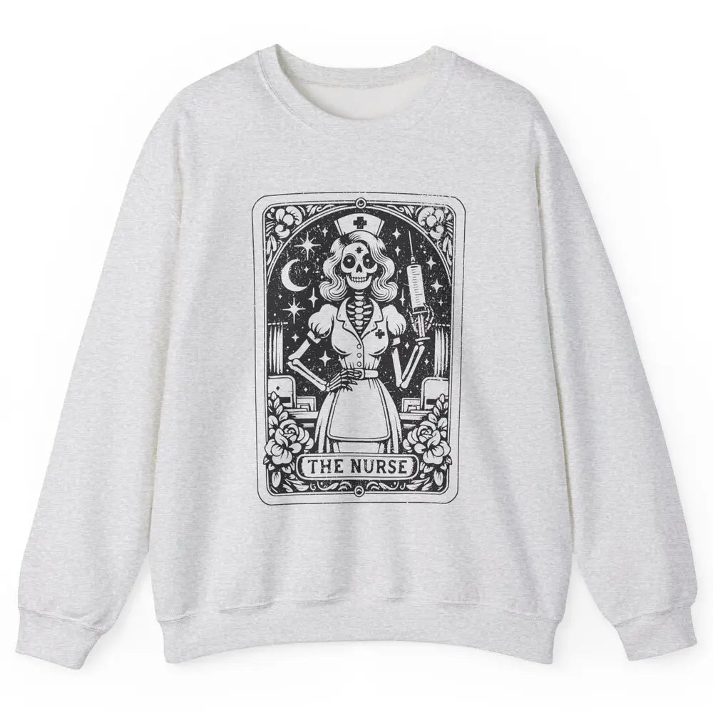 Retro Skeleton The Nurse Tarot Card Halloween Nursing Life Unisex Crewneck Sweatshirt