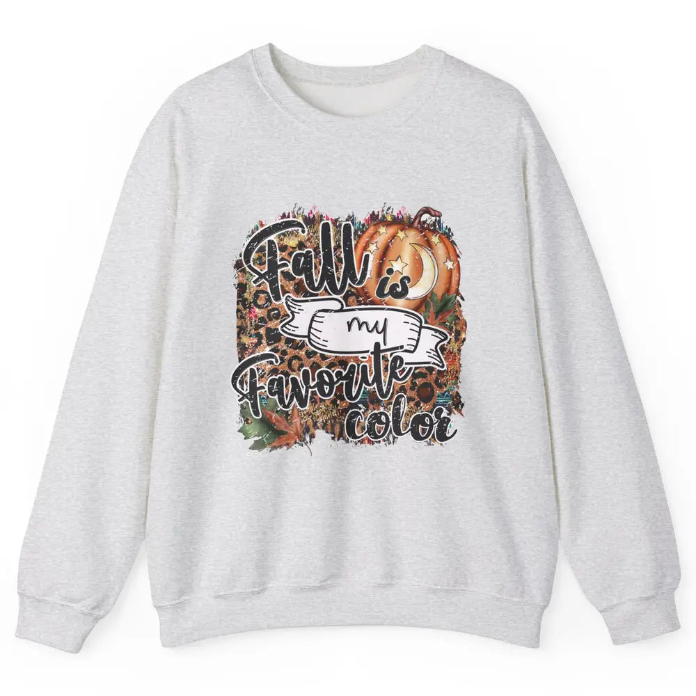 Retro Pumpkin Fall Is My Favorite Color Leopard Autumn Gift Unisex Crewneck Sweatshirt