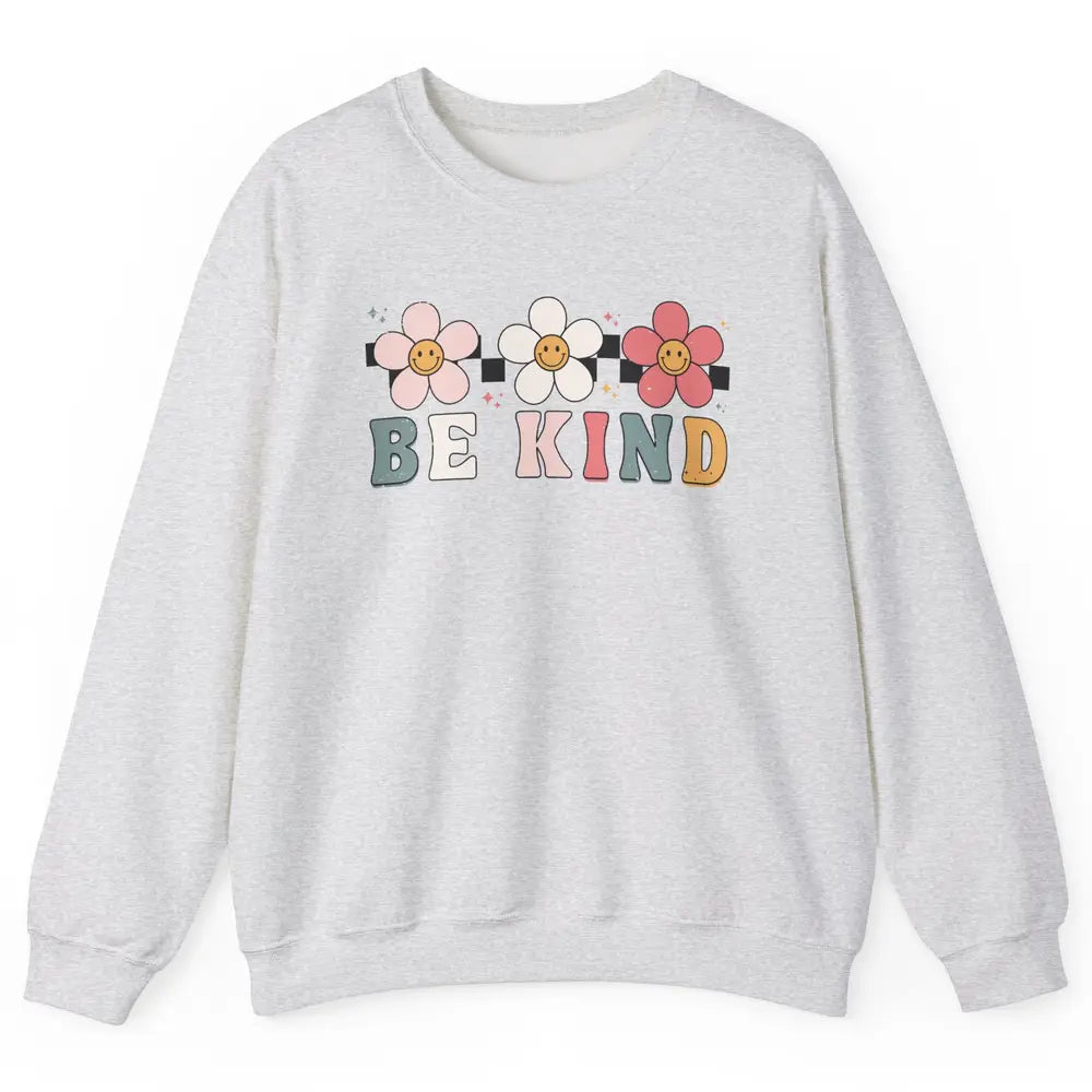 Be Kind Smiling Face Daisy Boho Mental Health Matter Retro Unisex Crewneck Sweatshirt