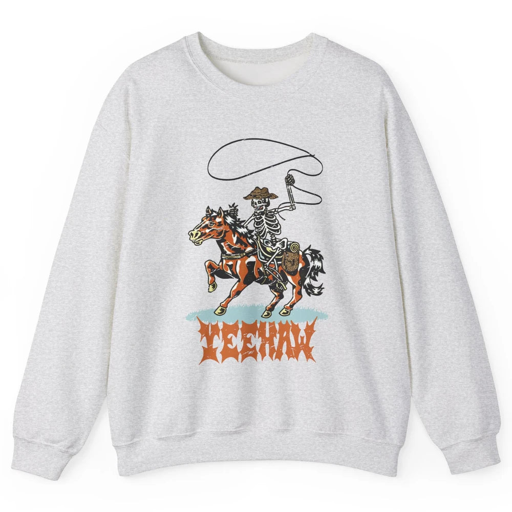 Retro Skeleton Cowboy Yeehaw Western Country Cowgirl Horses Unisex Crewneck Sweatshirt