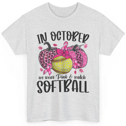 Softball Leopard Pumpkin In October Breast Cancer Awareness Classic Unisex T-Shirt