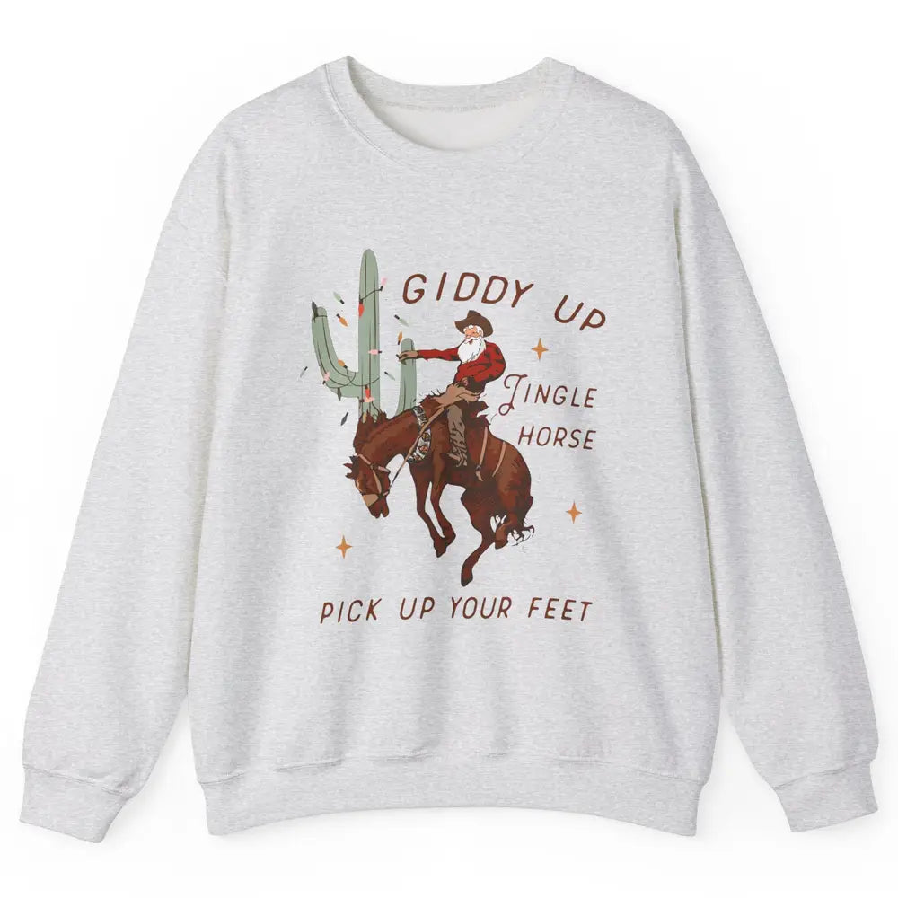 Cowboy Santa Giddy Up Jingle Horse Pick Up Western Christmas Unisex Crewneck Sweatshirt