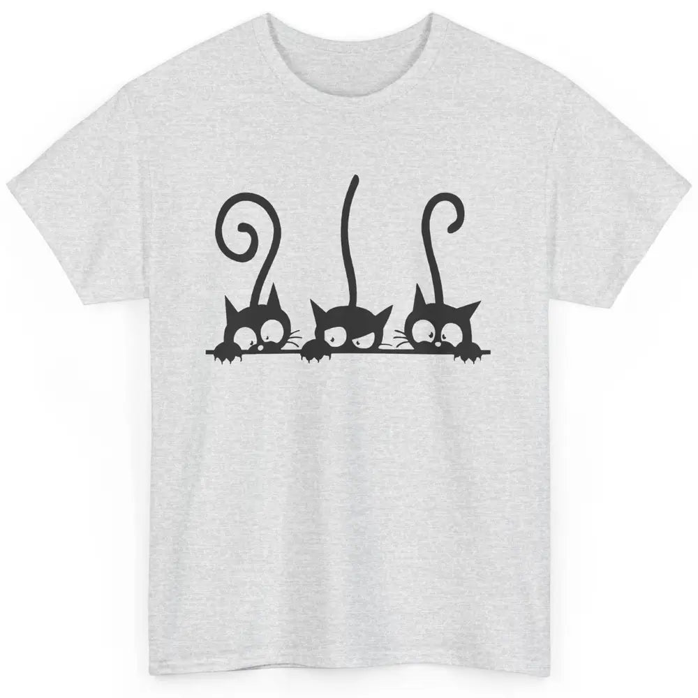 Cute Peeking Black Cats In A Row Funny Hiding Kitten Lovers Classic Unisex T-Shirt