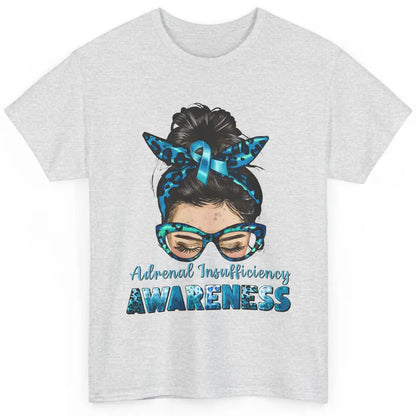 Adrenal Insufficiency Awareness Messy Bun Mom Blue Ribbon Classic Unisex T-Shirt