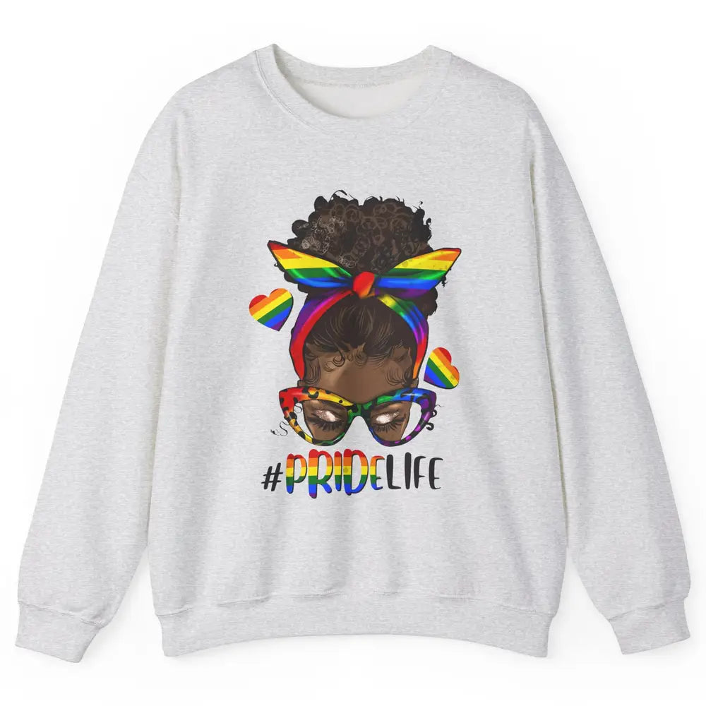 Black Melanin Messy Bun Rainbow Bandana Pride Life LGBTQ Unisex Crewneck Sweatshirt