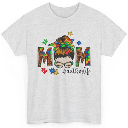 Autism Mom Messy Bun Hair Autism Leopard Puzzle Bandana Classic Unisex T-Shirt