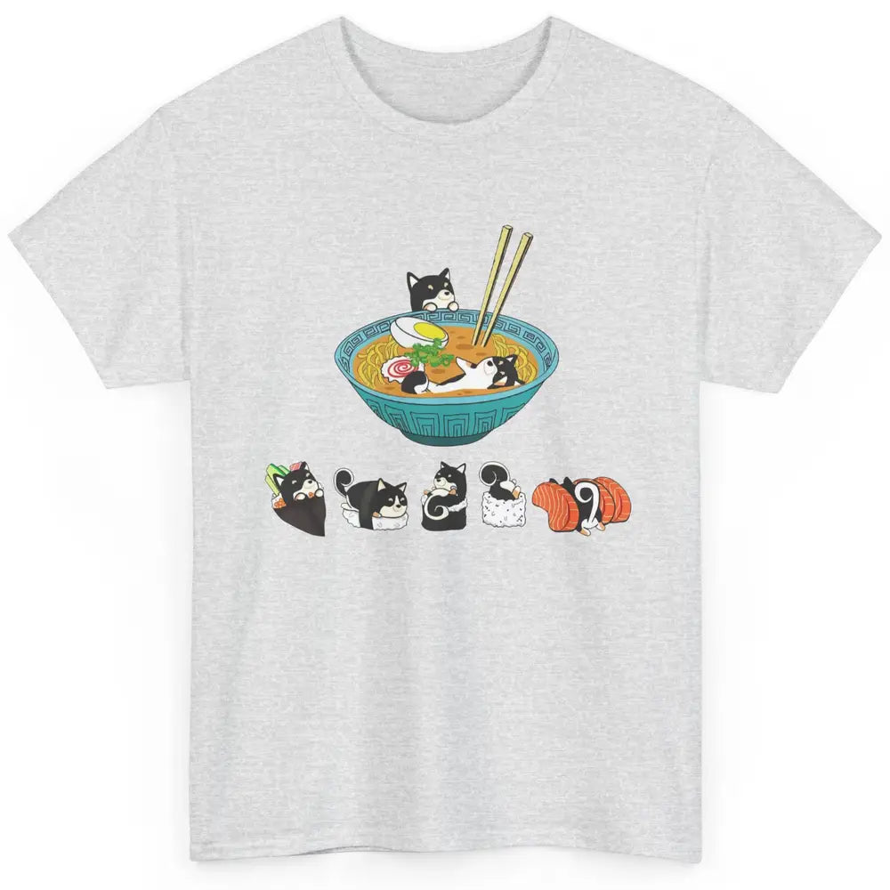 Funny Black Shiba Inu Sushi Ramen Bowl Japanese Kawaii Dog Classic Unisex T-Shirt