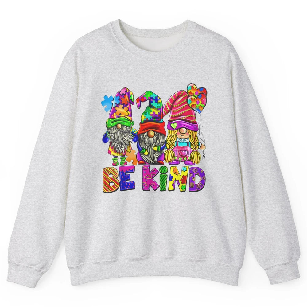 Be Kind Gnome Autism Awareness Month Autistic Jigsaw Puzzle Unisex Crewneck Sweatshirt