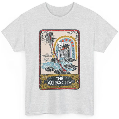 Retro Skeleton Riding Clouds Rainbow The Audacity Tarot Card Classic Unisex T-Shirt