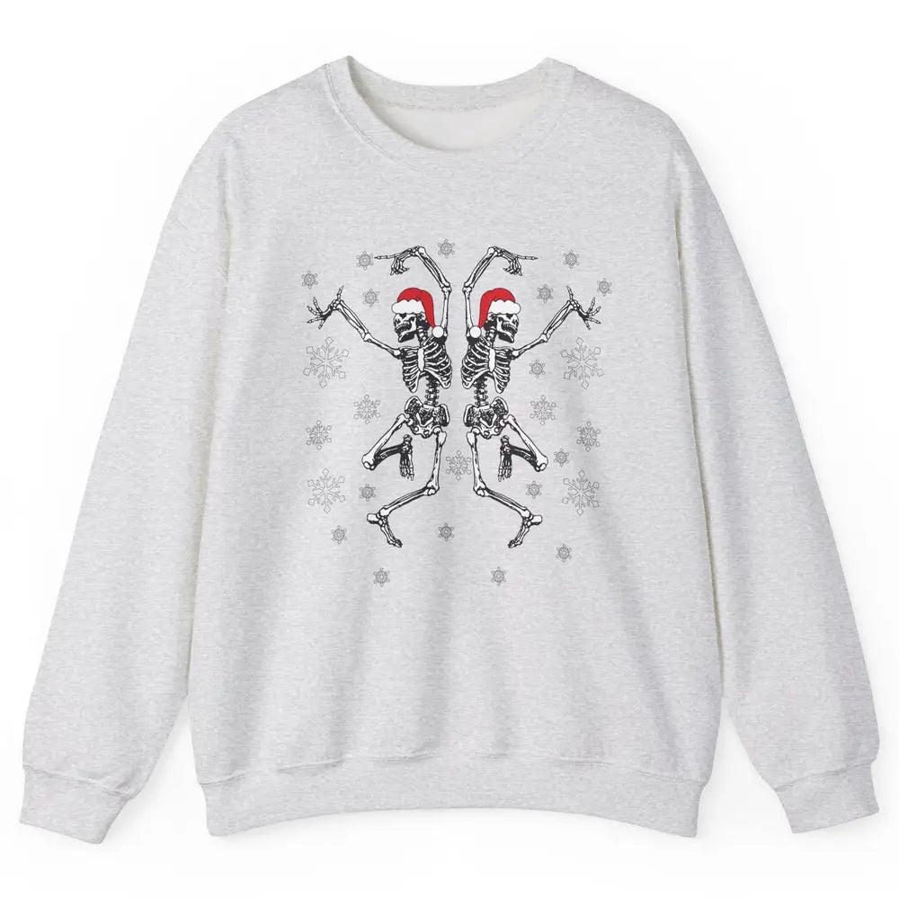 Funny Skeleton Christmas Dancing Snowflakes Santa Skeleton Unisex Crewneck Sweatshirt