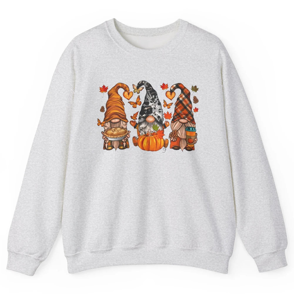 Retro Fall Gnomies Pumpkin Falling Leaves Thanksgiving Gnome Unisex Crewneck Sweatshirt