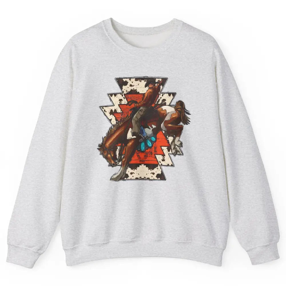 Aztec Cowhide Rodeo Hold Your Horses Cowboy Western Gemstone Unisex Crewneck Sweatshirt