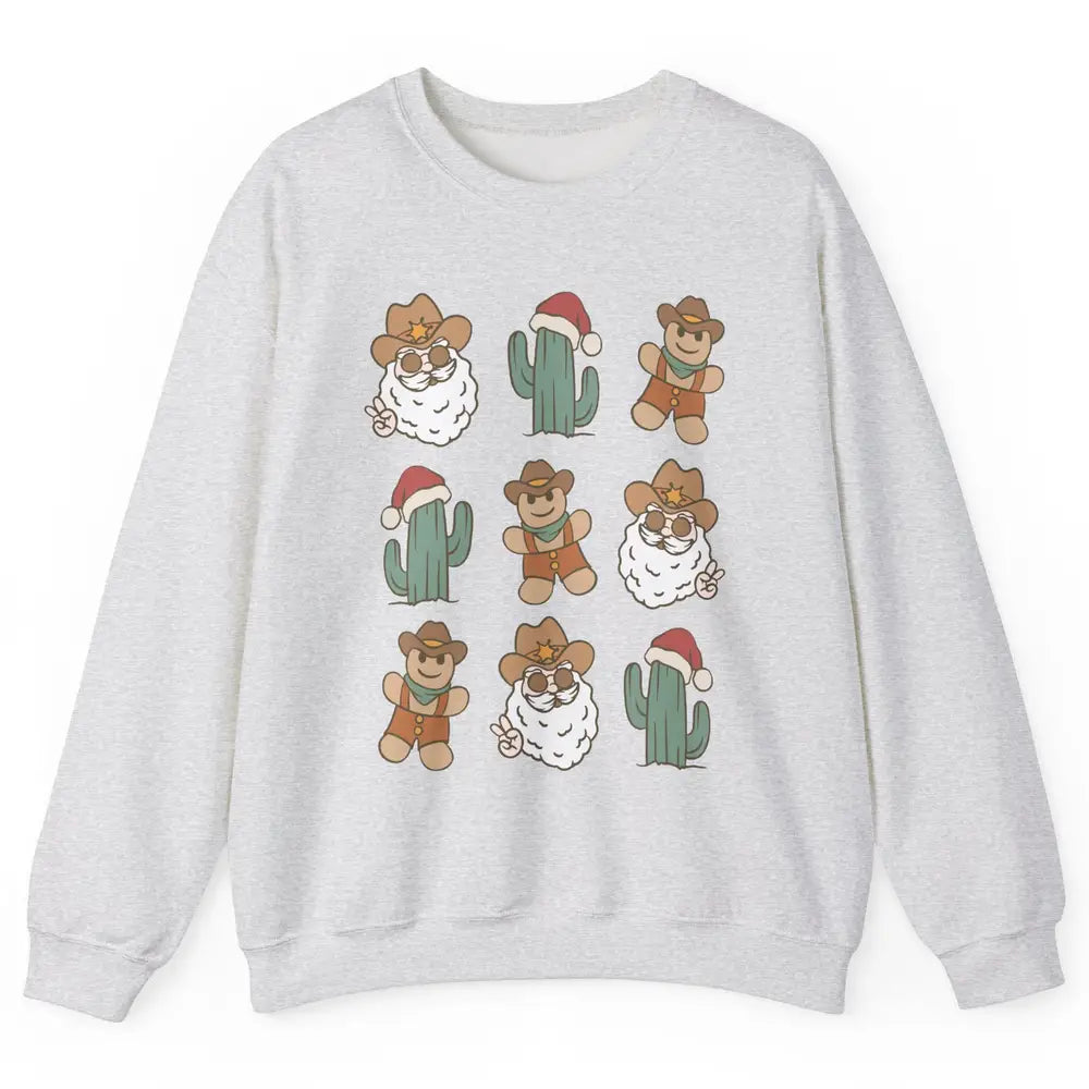 Cowboy Santa Gingerbread Desert Cactus Western Country Xmas Unisex Crewneck Sweatshirt