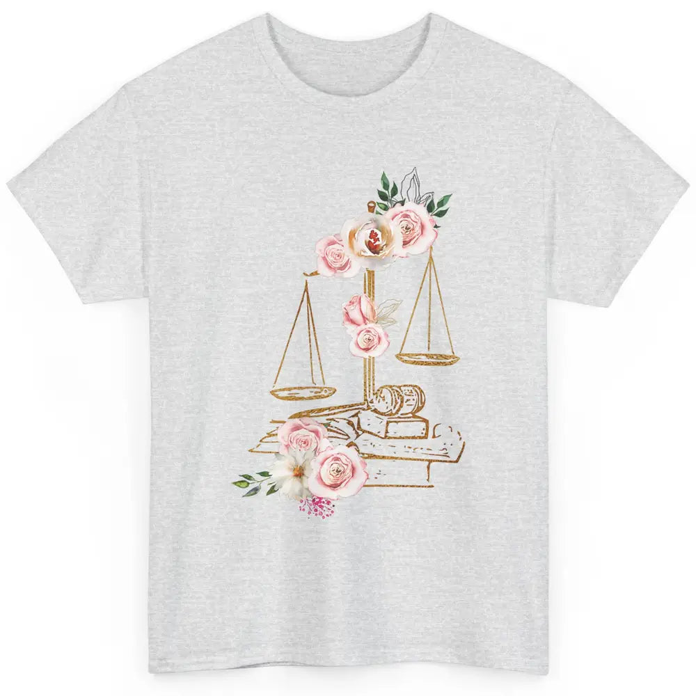 Floral Lawyer Office Scales Roses Justice Fair Law School Classic Unisex T-Shirt