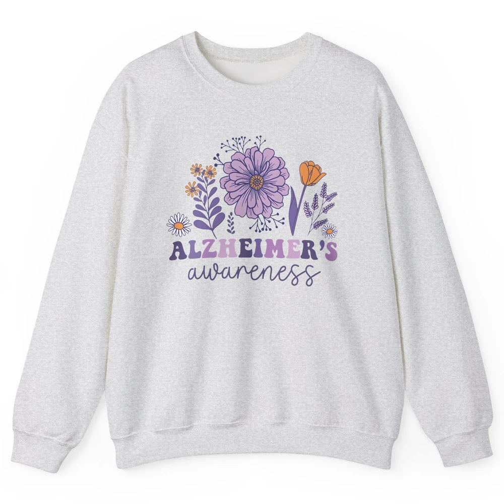 Alzheimer's Awareness Wildflower Dementia Inspirational Gift Unisex Crewneck Sweatshirt