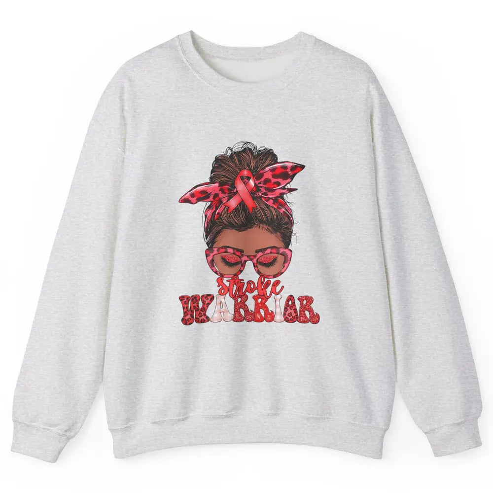 Afro Messy Hair Bun Black Women Warrior Red Stroke Awareness Unisex Crewneck Sweatshirt