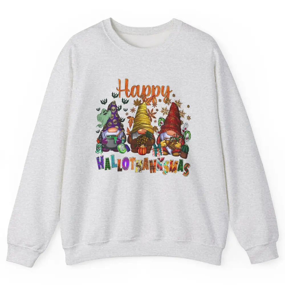 Pumpkin Gnomes Hallo-thank-mas Halloween Thanksgiving Xmas Unisex Crewneck Sweatshirt