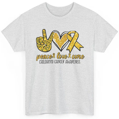 Childhood Cancer Awareness Peace Love Cure Gold Ribbon Gift Classic Unisex T-Shirt