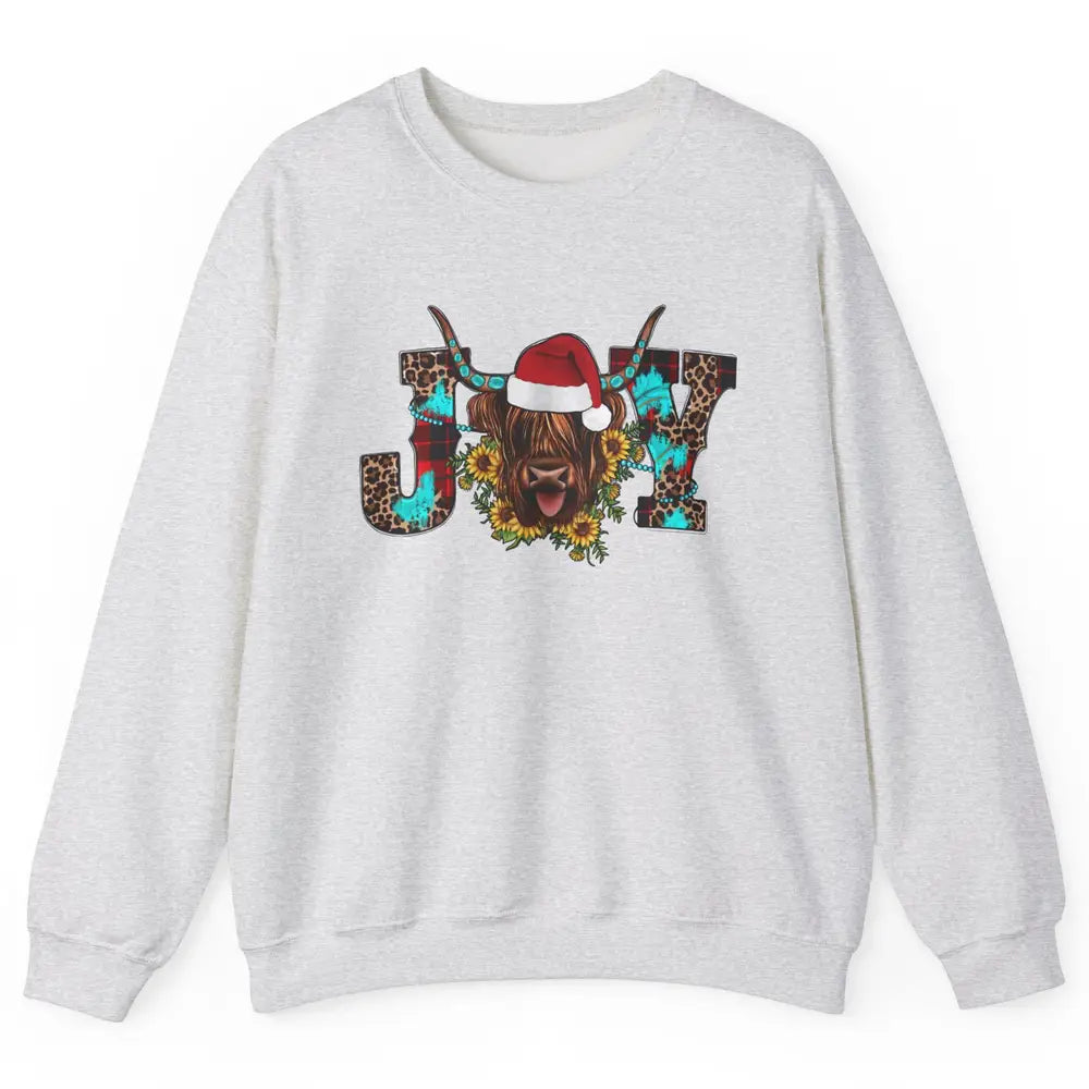 Highland Cow Christmas Joy Heifer Western Country Cowboy Unisex Crewneck Sweatshirt