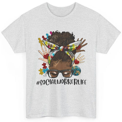 Social Worker Life Messy Bun Black Girl Glasses Be Kind Classic Unisex T-Shirt