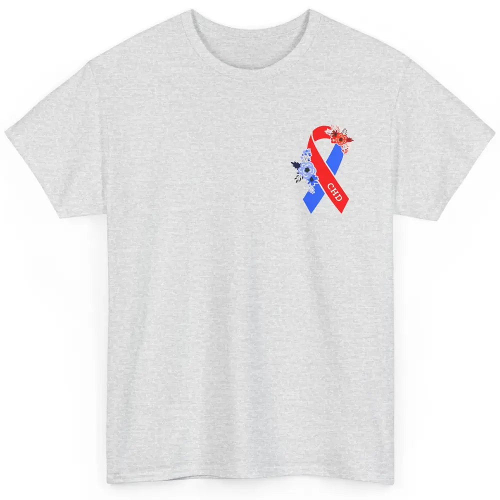 CHD Congenital Heart Disease Awareness Floral Ribbon Pocket Classic Unisex T-Shirt