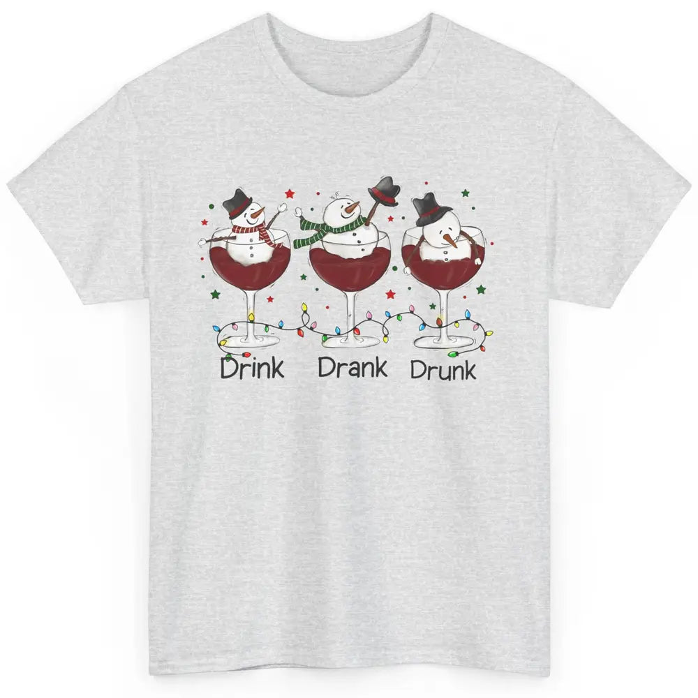 Funny Snowman Wine Christmas Drink Drank Drunk Christmas Classic Unisex T-Shirt