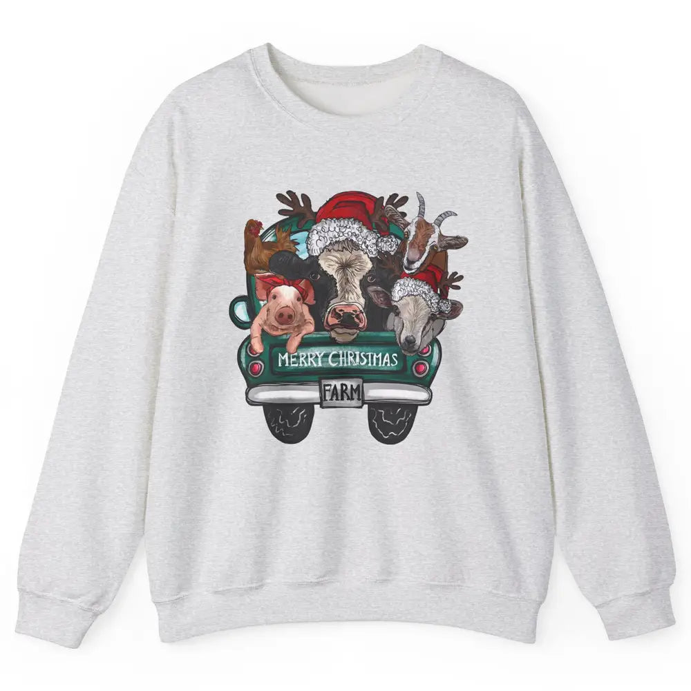 Heifer Merry Christmas Truck Pig Goat Farm Animals Christmas Unisex Crewneck Sweatshirt