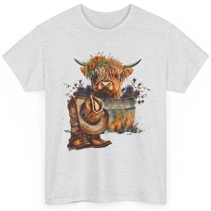 Floral Baby Highland Cow Cowboy Boots Western Farm Animals Classic Unisex T-Shirt