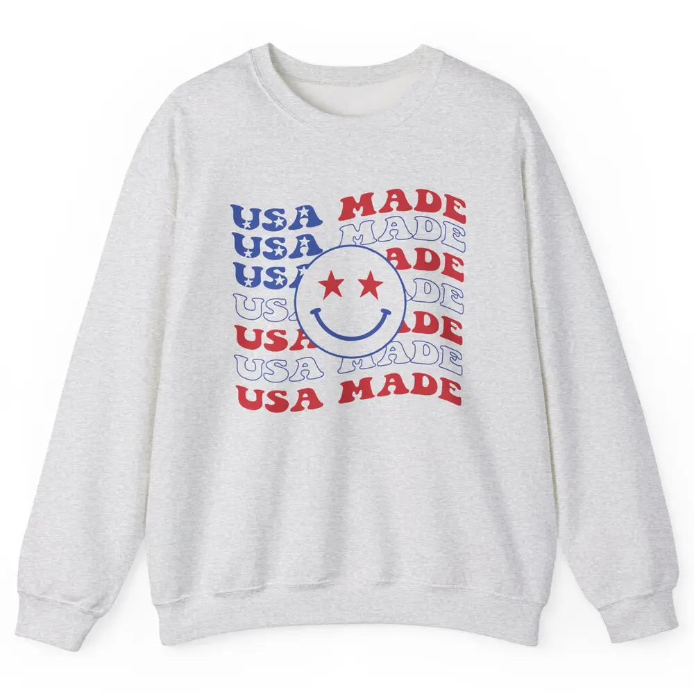 US Flag America Made Smiley Face July 4th American Patriots Unisex Crewneck Sweatshirt