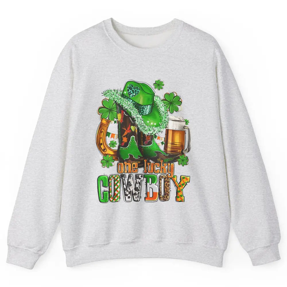 Western Lucky Cowboy Boots Clover Leopard St Patricks Day Unisex Crewneck Sweatshirt